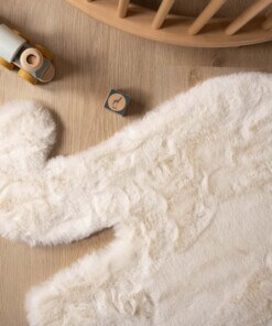 Kindervloerkleed Olifant - Fluffy wit - close up, thumbnail