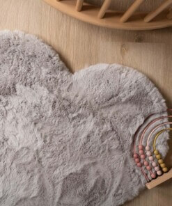 Kindervloerkleed hartje - Fluffy lichtgrijs - close up, thumbnail