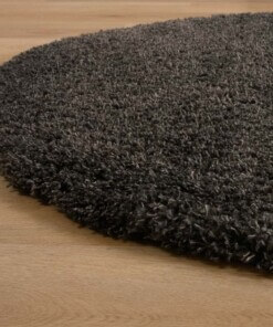 Ovaal hoogpolig vloerkleed - Cozy Shaggy - donkergrijs - close up, thumbnail