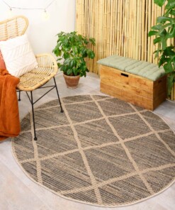 Rond jute buitenkleed ruiten Sunny - naturel - sfeer