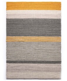 Wollen vloerkleed strepen Lett - okergeel/grijs - overzicht, thumbnail