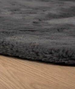 Ovaal hoogpolig vloerkleed - Comfy plus - donkergrijs - close up, thumbnail