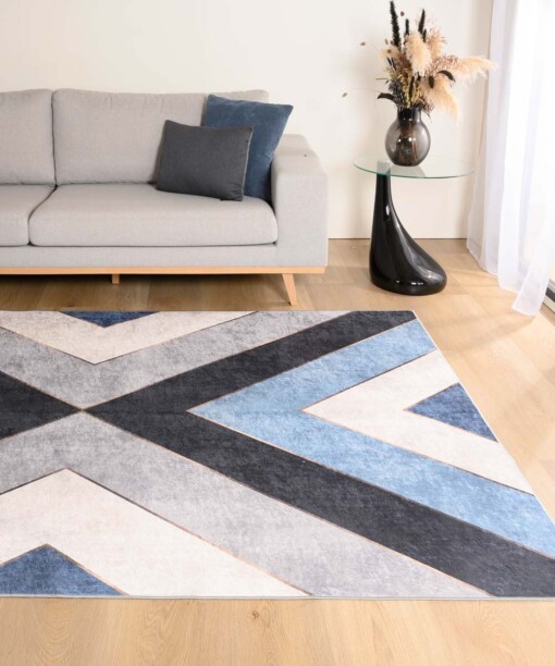 Geometrisch vloerkleed wasbaar - Moderna blauw/grijs - sfeer