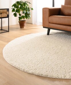 Rond hoogpolig vloerkleed shaggy Trend effen - ivoor - sfeer, thumbnail