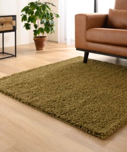 Vierkant hoogpolig vloerkleed shaggy Trend effen - olijfgroen - sfeer