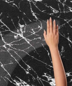 Rond wasbaar vloerkleed Marmer - Chloé zwart/wit - close up, thumbnail