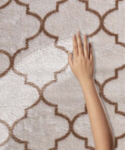 Wasbaar vloerkleed - Trellis wit/bruin - close up materiaal, thumbnail