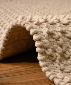 Katoen vloerkleed geometrisch - Nordland ivoor - close up zijkant, thumbnail