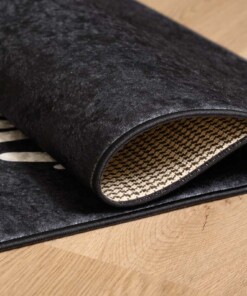 Keukenloper wasbaar - Coffee Smile Laugh - zwart - close up vouw, thumbnail