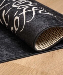 Keukenloper wasbaar - Wake up with Coffee - zwart - close up vouw, thumbnail