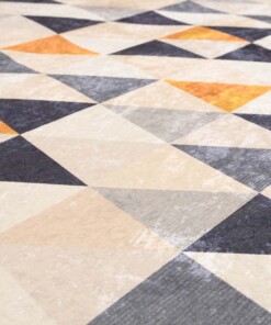 Geometrisch vloerkleed wasbaar - Moderna blauw/geel - close up materiaal, thumbnail