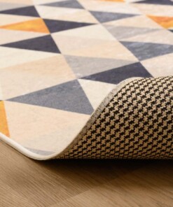 Geometrisch vloerkleed wasbaar - Moderna blauw/geel - close up vouw, thumbnail