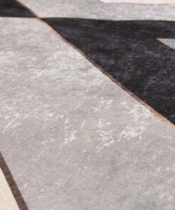 Geometrisch vloerkleed wasbaar - Moderna blauw/grijs - close up materiaal, thumbnail