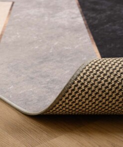 Geometrisch vloerkleed wasbaar - Moderna blauw/grijs - close up vouw, thumbnail