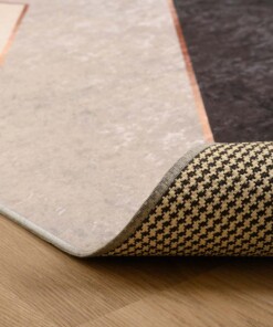 Geometrisch vloerkleed wasbaar - Moderna groen/grijs - close up vouw, thumbnail