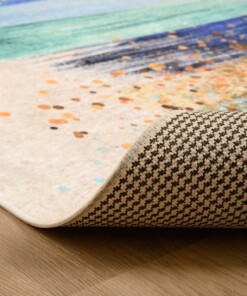 Modern vloerkleed wasbaar - Moderna blauw/goud - close up vouw, thumbnail