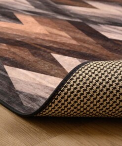 Modern vloerkleed wasbaar - Moderna bruin - close up vouw, thumbnail