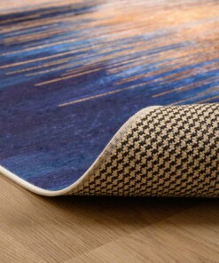 Modern vloerkleed wasbaar - Moderna goud/blauw - close up vouw, thumbnail