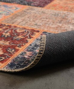 Patchwork vloerkleed - Fade Heritage blauw/multi - close up vouw, thumbnail