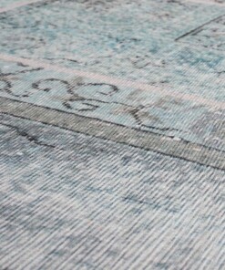 Patchwork vloerkleed - Fade Heritage grijs/turquoise - close up materiaal, thumbnail