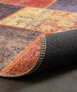 Patchwork vloerkleed - Fade Heritage rood/multi - close up vouw, thumbnail