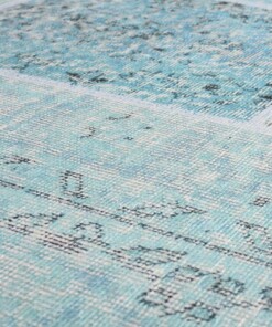 Patchwork vloerkleed - Fade Heritage turquoise - close up materiaal, thumbnail