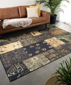 Patchwork vloerkleed - Fade No.1 olijfgroen - sfeer