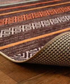 Retro vloerkleed wasbaar - Moderna bruin/multi - close up vouw, thumbnail