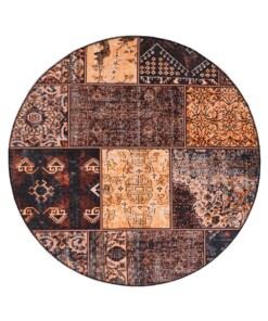 Rond patchwork vloerkleed - Fade No.1 goud/bruin - overzicht boven