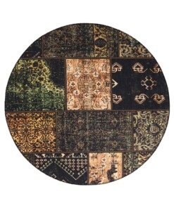 Rond patchwork vloerkleed - Fade No.1 olijfgroen - overzicht boven