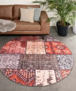 Rond patchwork vloerkleed - Fade No.1 rood/multi - sfeer