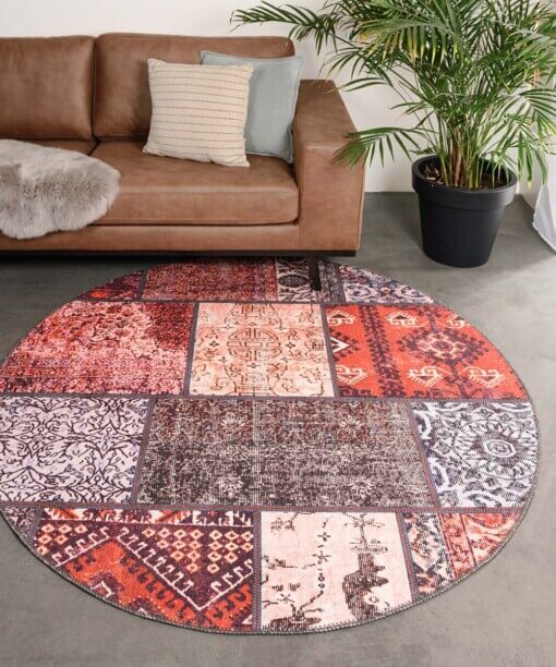 Rond patchwork vloerkleed - Fade No.1 rood/multi - sfeer