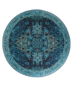 Rond vintage vloerkleed - Fade No.2 blauw - overzicht boven
