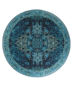 Rond vintage vloerkleed - Fade No.2 blauw - overzicht boven