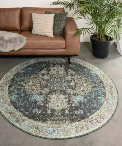 Rond vintage vloerkleed - Fade No.2 groen - sfeer