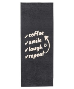 Keukenloper wasbaar - Coffee Smile Laugh - zwart - overzicht boven