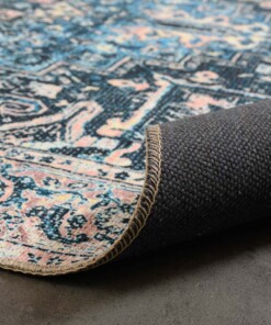 Vintage vloerkleed - Fade No.3 blauw/oranje - close up vouw, thumbnail Vintage vloerkleed - Fade No.3 blauw/oranje - close up vouw, thumbnail