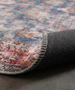 Vintage vloerkleed - Fade Oasis blauw/rood - close up vouw, thumbnail