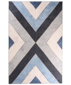 Geometrisch vloerkleed wasbaar - Moderna blauw/grijs - overzicht boven