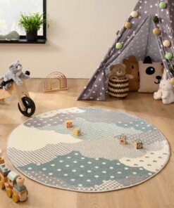 Rond vloerkleed kinderkamer wolk - Magic blauw/grijs