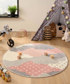 Rond vloerkleed kinderkamer wolk - Magic roze/grijs