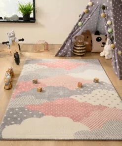 Vloerkleed kinderkamer wolk - Magic roze/grijs