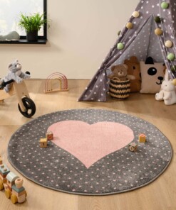 Rond vloerkleed kinderkamer hartje - Magic donkergrijs/roze