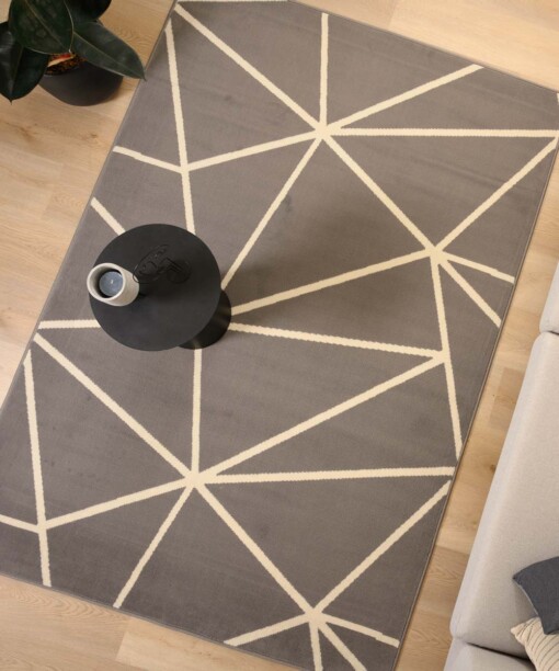 Geometrische loper - Bowie grijs/wit