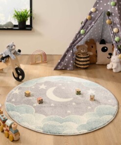 Rond vloerkleed kinderkamer wolk - Dreams lichtblauw/grijs