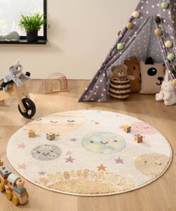 Rond vloerkleed kinderkamer planeten - Dreams wit/multi