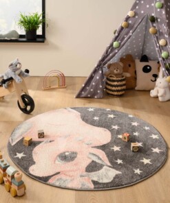 Rond vloerkleed kinderkamer draakje - Dreams donkergrijs/roze