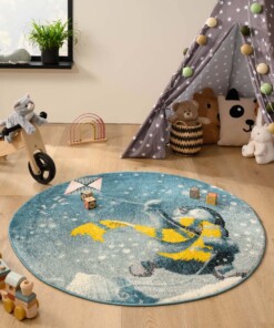 Rond Vloerkleed kinderkamer Pinguïn - Dreams blauw