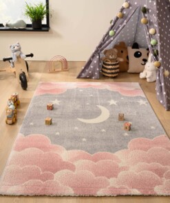 Vloerkleed kinderkamer wolk - Dreams roze/grijs