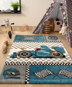 Vloerkleed kinderkamer racing - Adventures blauw